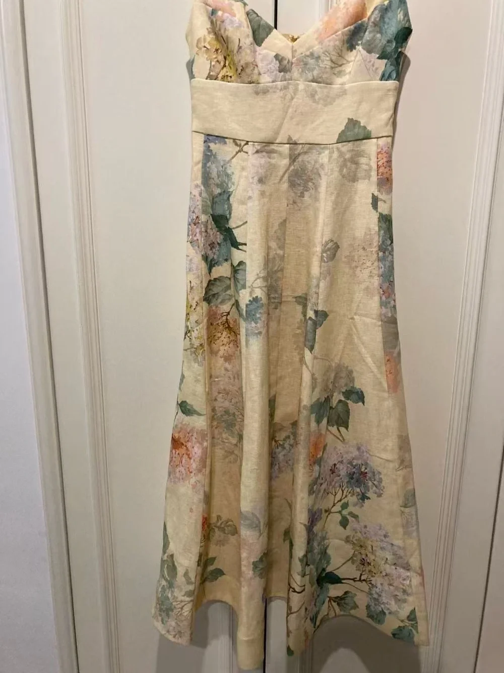 Zimmermann Floral Cream Midi Dress with Spaghetti Straps size 0